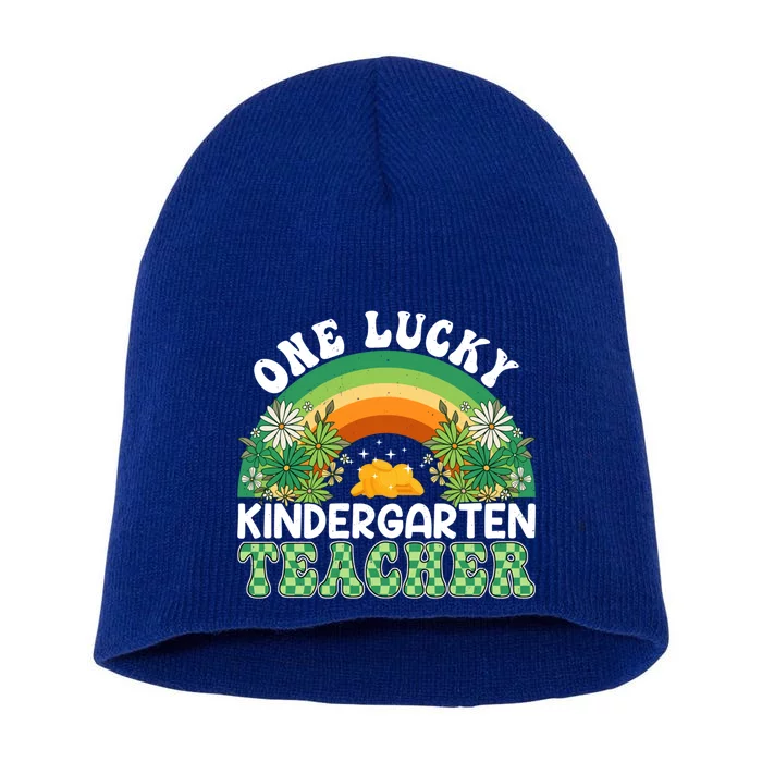 Kindergarten Teacher Rainbow Patricks Day One Lucky Teacher Funny Gift Short Acrylic Beanie