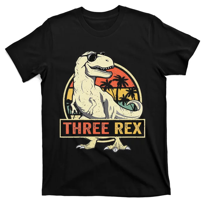 Kids Three Rex 3rd Birthday Third Dinosaur 3 Year Old T-Shirt