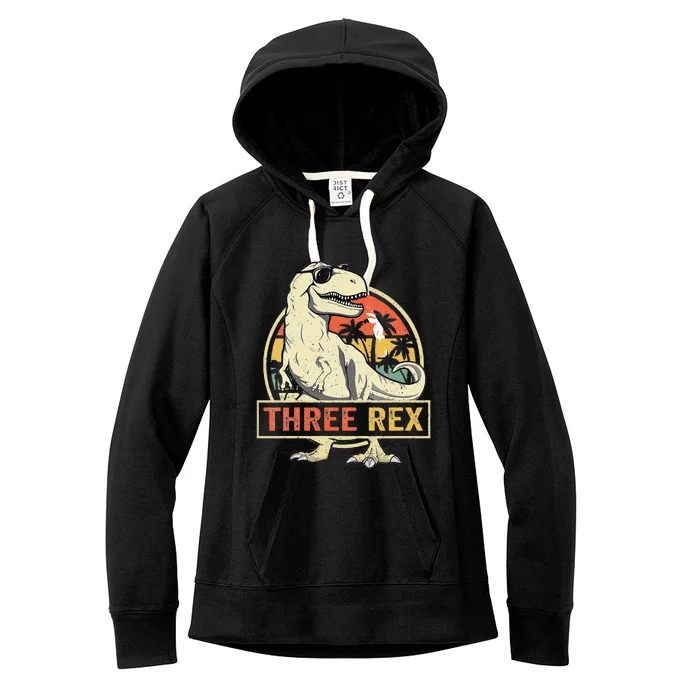 Kids Three Rex 3rd Birthday Third Dinosaur 3 Year Old Women's Fleece Hoodie