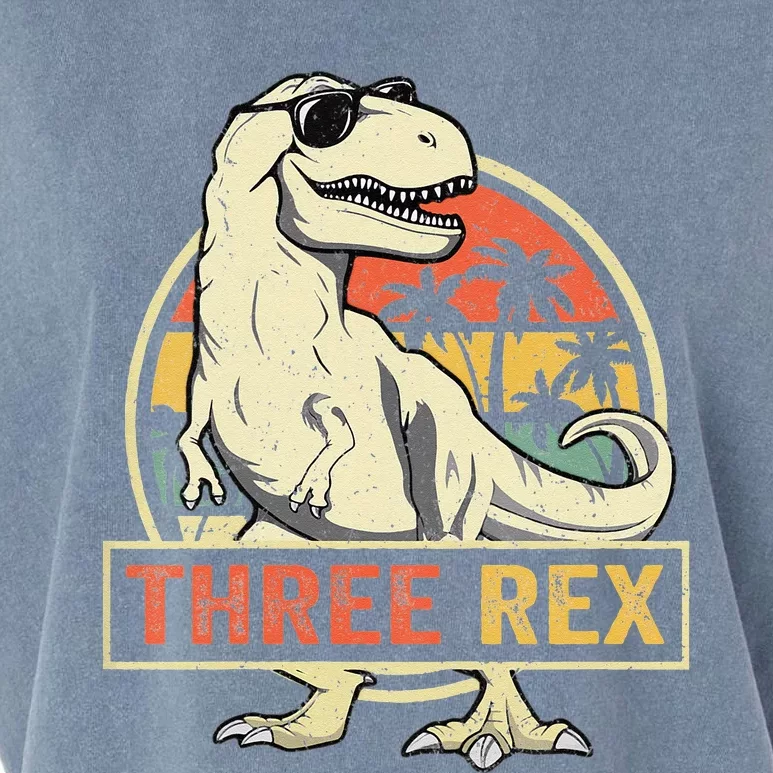 Kids Three Rex 3rd Birthday Third Dinosaur 3 Year Old Garment-Dyed Women's Muscle Tee