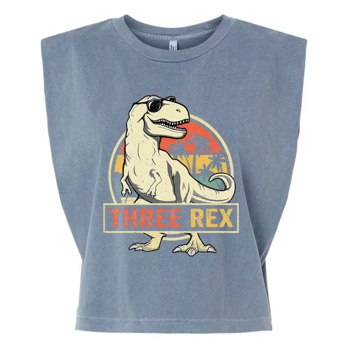 Kids Three Rex 3rd Birthday Third Dinosaur 3 Year Old Garment-Dyed Women's Muscle Tee