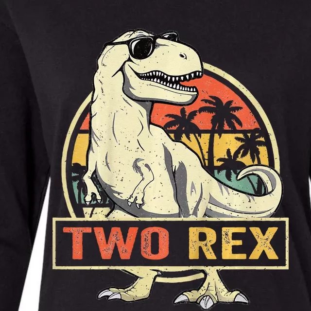 Kids Two Rex 2nd Birthday Gift Second Dinosaur 2 Year Old Womens Cotton Relaxed Long Sleeve T-Shirt