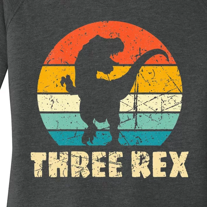 Kids Three Rex 3rd Birthday Third Dinosaur 3 Year Old Women's Perfect Tri Tunic Long Sleeve Shirt