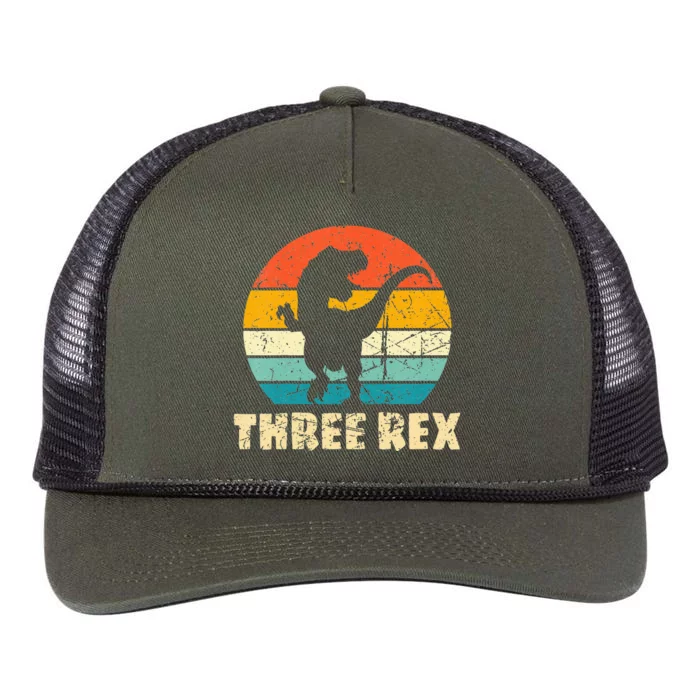 Kids Three Rex 3rd Birthday Third Dinosaur 3 Year Old Retro Rope Trucker Hat Cap