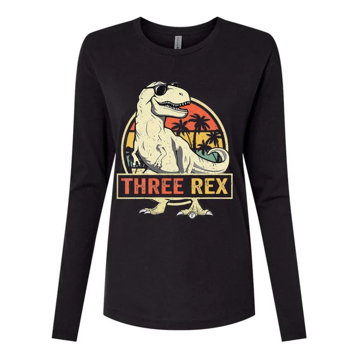 Kids Three Rex 3rd Birthday Third Dinosaur 3 Year Old Womens Cotton Relaxed Long Sleeve T-Shirt