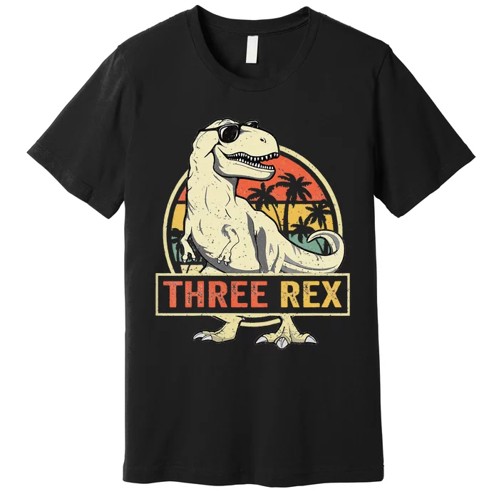 Kids Three Rex 3rd Birthday Third Dinosaur 3 Year Old Premium T-Shirt