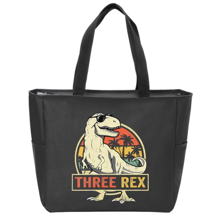 Kids Three Rex 3rd Birthday Third Dinosaur 3 Year Old Zip Tote Bag