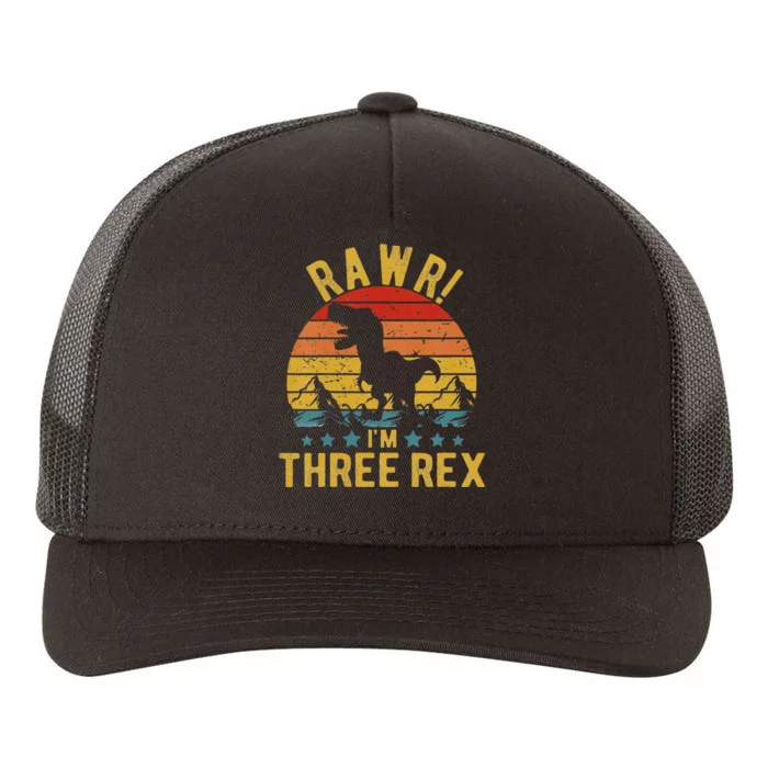 Kids Three Rex 3rd Birthday Dinosaur 3 Year Old Rawr Boy Girl Yupoong Adult 5-Panel Trucker Hat