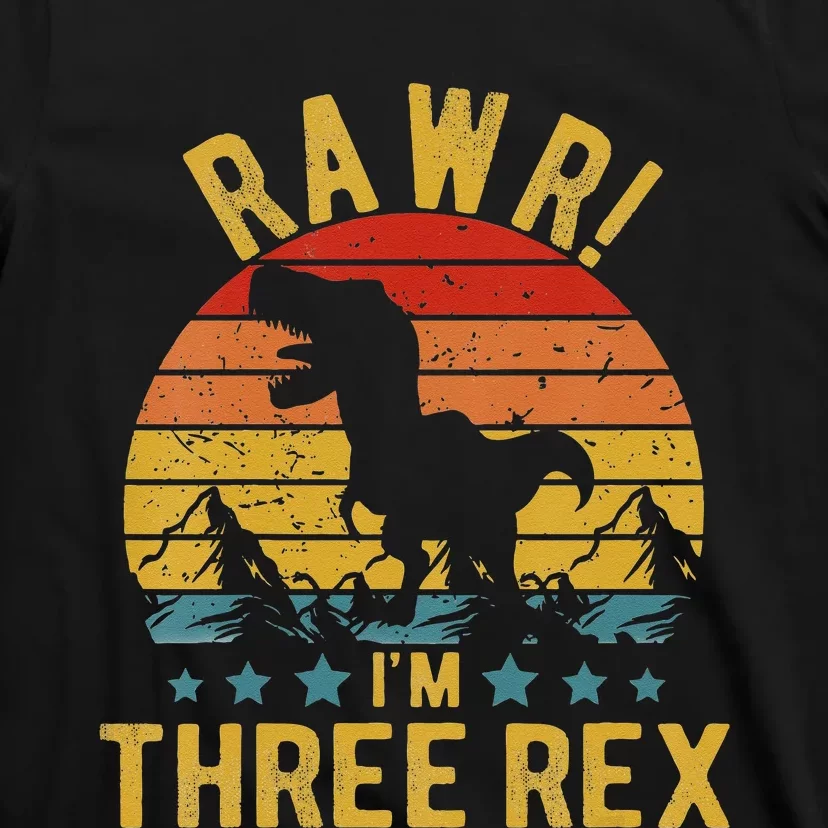 Kids Three Rex 3rd Birthday Dinosaur 3 Year Old Rawr Boy Girl T-Shirt