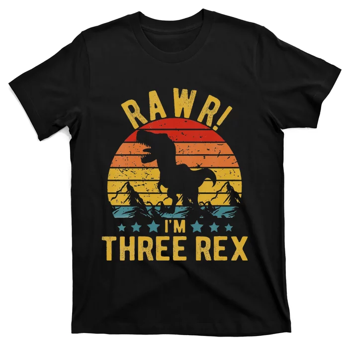 Kids Three Rex 3rd Birthday Dinosaur 3 Year Old Rawr Boy Girl T-Shirt