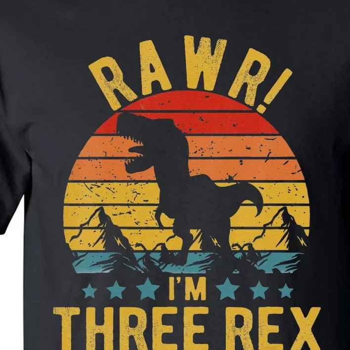 Kids Three Rex 3rd Birthday Dinosaur 3 Year Old Rawr Boy Girl Tall T-Shirt