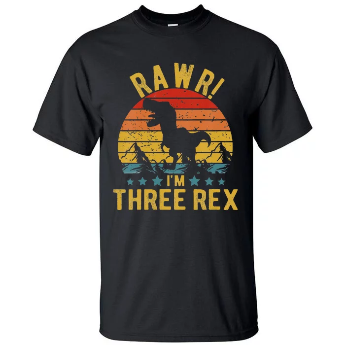 Kids Three Rex 3rd Birthday Dinosaur 3 Year Old Rawr Boy Girl Tall T-Shirt