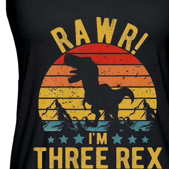 Kids Three Rex 3rd Birthday Dinosaur 3 Year Old Rawr Boy Girl Ladies Essential Flowy Tank