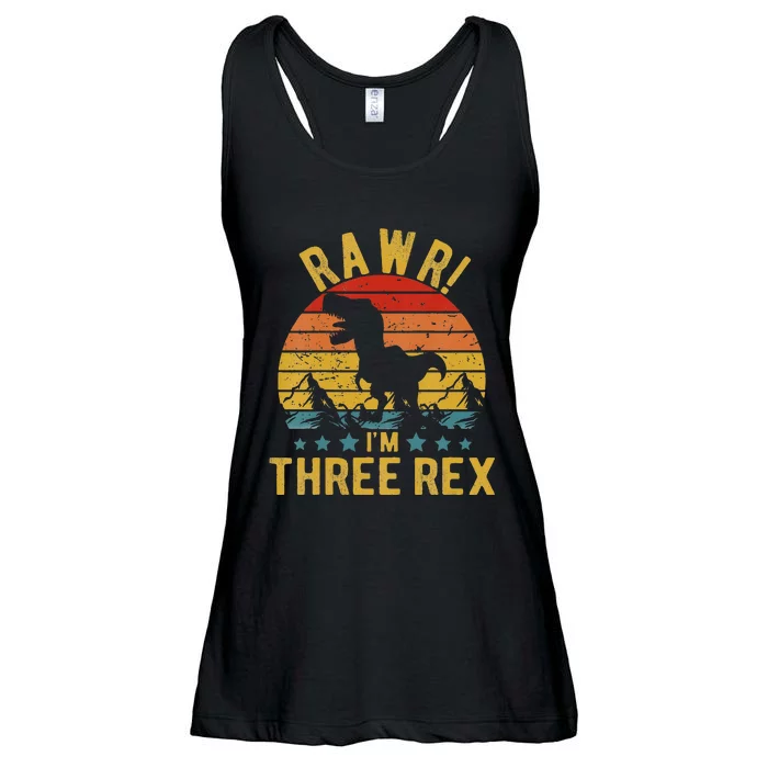 Kids Three Rex 3rd Birthday Dinosaur 3 Year Old Rawr Boy Girl Ladies Essential Flowy Tank