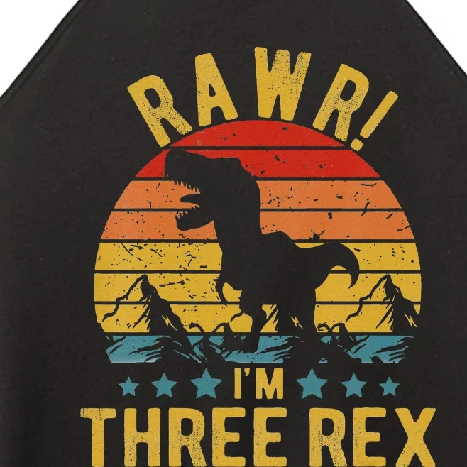 Kids Three Rex 3rd Birthday Dinosaur 3 Year Old Rawr Boy Girl Women’s Perfect Tri Rocker Tank