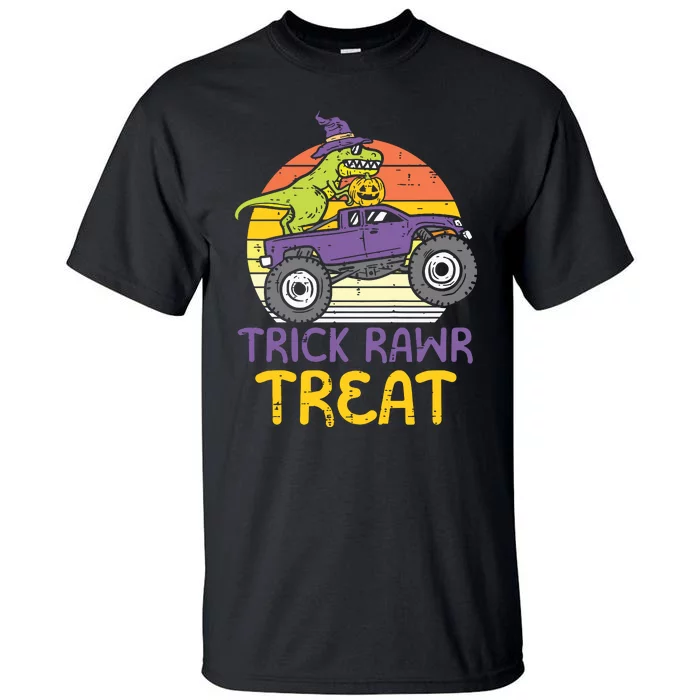 Kids Trick Rawr Treat Dinosaur Monster Truck Halloween Boy Kids Tall T-Shirt