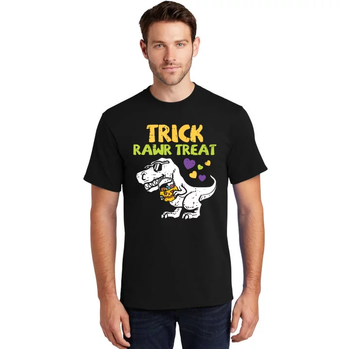 Kids Trick Rawr Treat Dinosaur Trex Boy Halloween Kids Tall T-Shirt