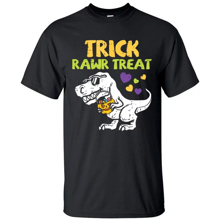 Kids Trick Rawr Treat Dinosaur Trex Boy Halloween Kids Tall T-Shirt