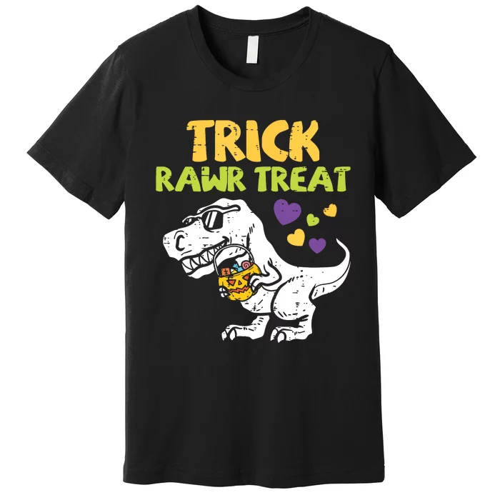 Kids Trick Rawr Treat Dinosaur Trex Boy Halloween Kids Premium T-Shirt