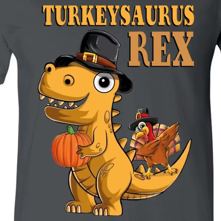 Kids Turkeysaurus Rex Turkey Dino Thanksgiving V-Neck T-Shirt