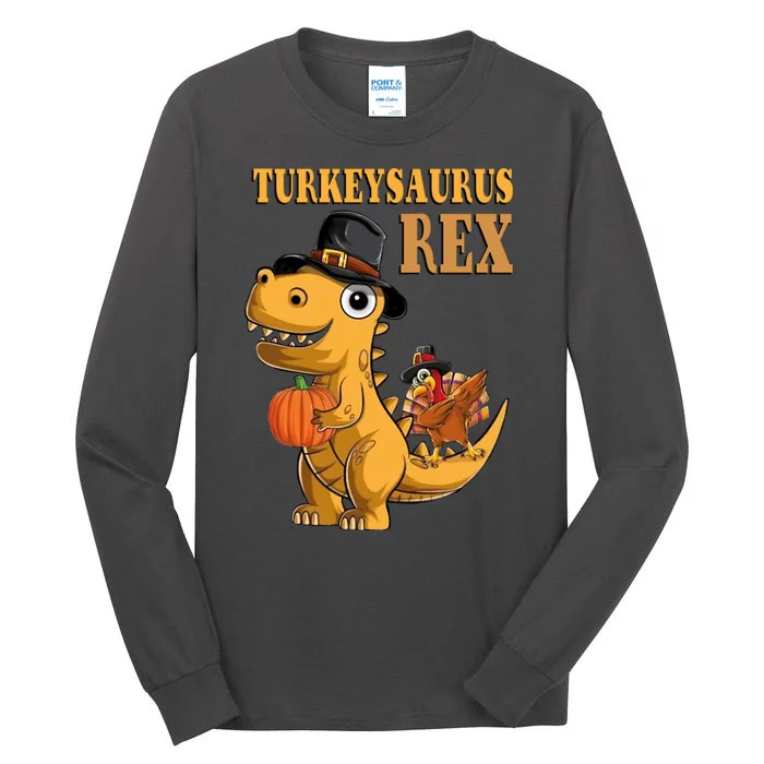 Kids Turkeysaurus Rex Turkey Dino Thanksgiving Tall Long Sleeve T-Shirt