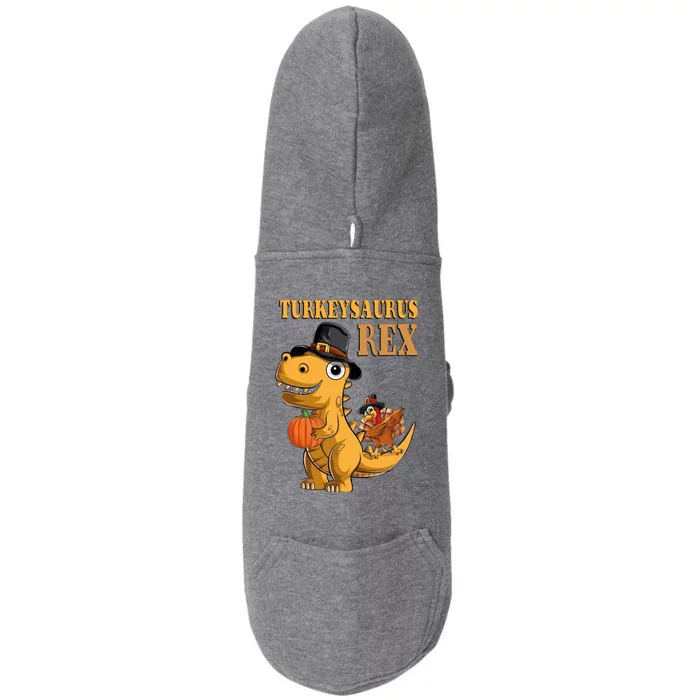 Kids Turkeysaurus Rex Turkey Dino Thanksgiving Doggie 3-End Fleece Hoodie