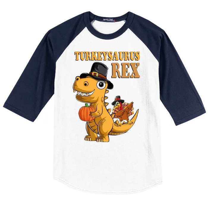 Kids Turkeysaurus Rex Turkey Dino Thanksgiving Baseball Sleeve Shirt