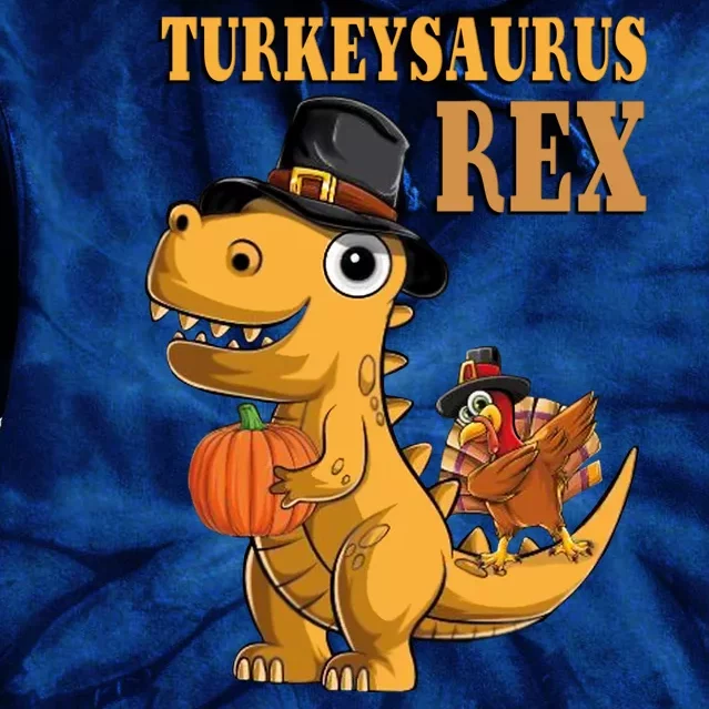 Kids Turkeysaurus Rex Turkey Dino Thanksgiving Tie Dye Hoodie