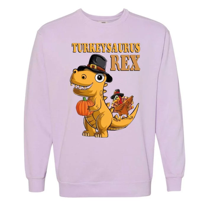 Kids Turkeysaurus Rex Turkey Dino Thanksgiving Garment-Dyed Sweatshirt