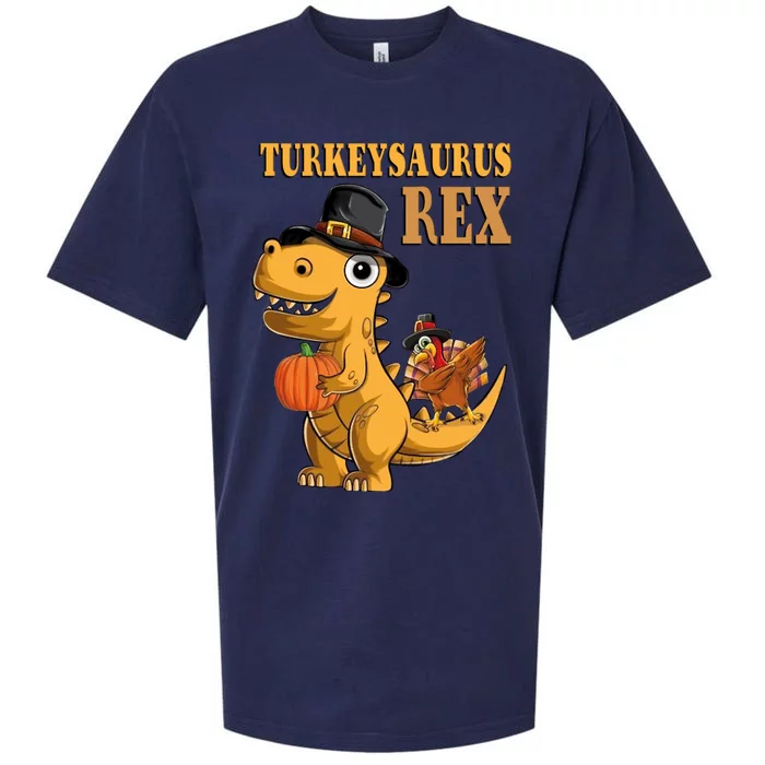 Kids Turkeysaurus Rex Turkey Dino Thanksgiving Sueded Cloud Jersey T-Shirt