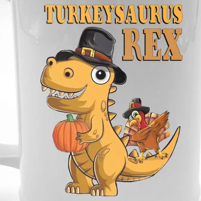 Kids Turkeysaurus Rex Turkey Dino Thanksgiving Front & Back Beer Stein