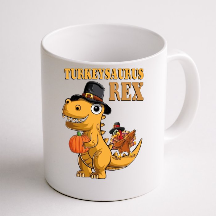 Kids Turkeysaurus Rex Turkey Dino Thanksgiving Front & Back Coffee Mug