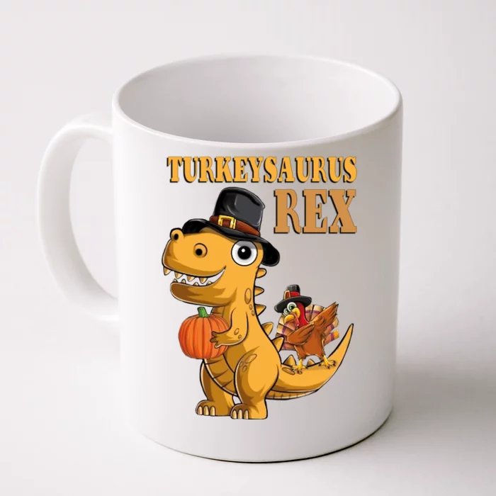 Kids Turkeysaurus Rex Turkey Dino Thanksgiving Front & Back Coffee Mug