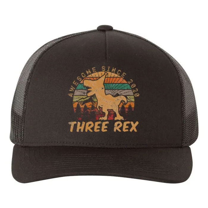 Kids Three Rex 3rd Birthday Gifts Third Dinosaur 3 Year Old Yupoong Adult 5-Panel Trucker Hat