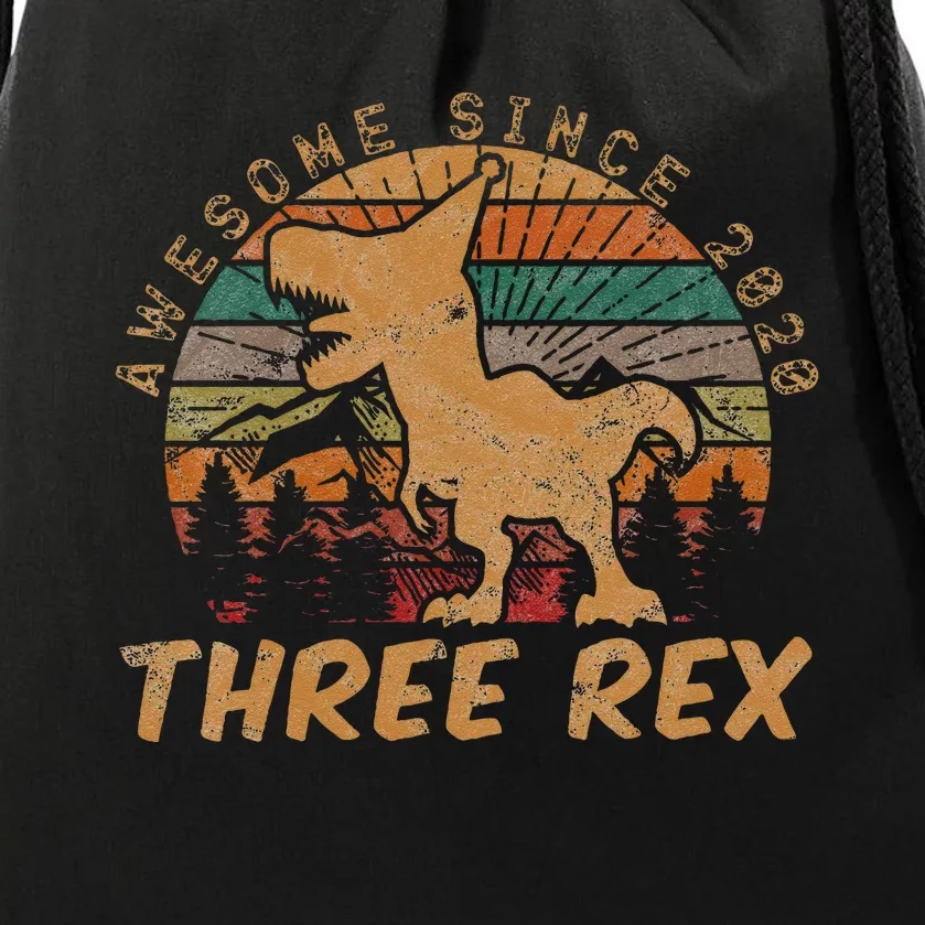 Kids Three Rex 3rd Birthday Gifts Third Dinosaur 3 Year Old Drawstring Bag