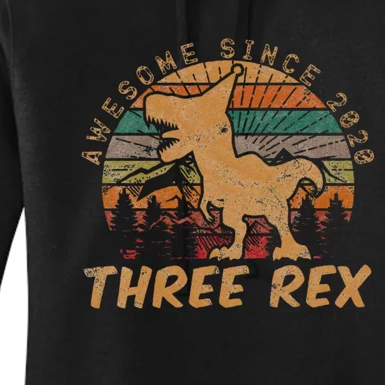 Kids Three Rex 3rd Birthday Gifts Third Dinosaur 3 Year Old Women's Pullover Hoodie