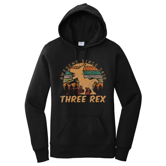 Kids Three Rex 3rd Birthday Gifts Third Dinosaur 3 Year Old Women's Pullover Hoodie