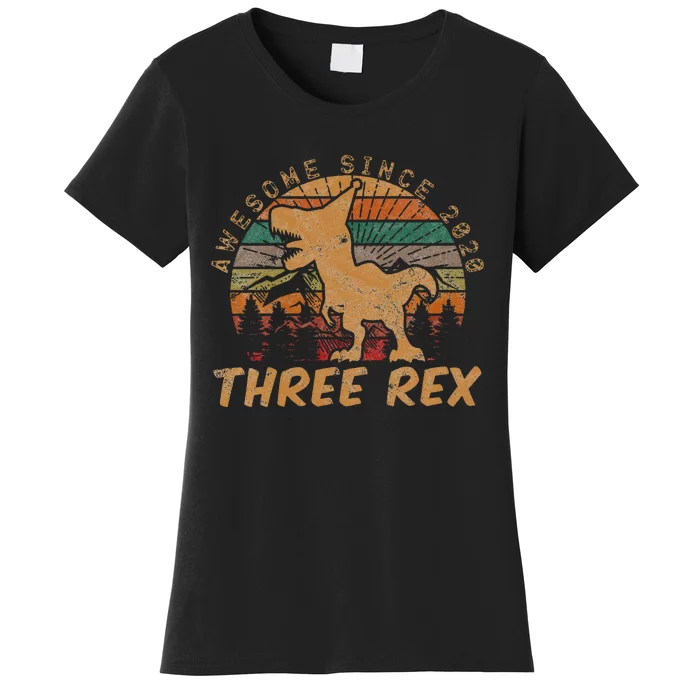 Kids Three Rex 3rd Birthday Gifts Third Dinosaur 3 Year Old Women's T-Shirt