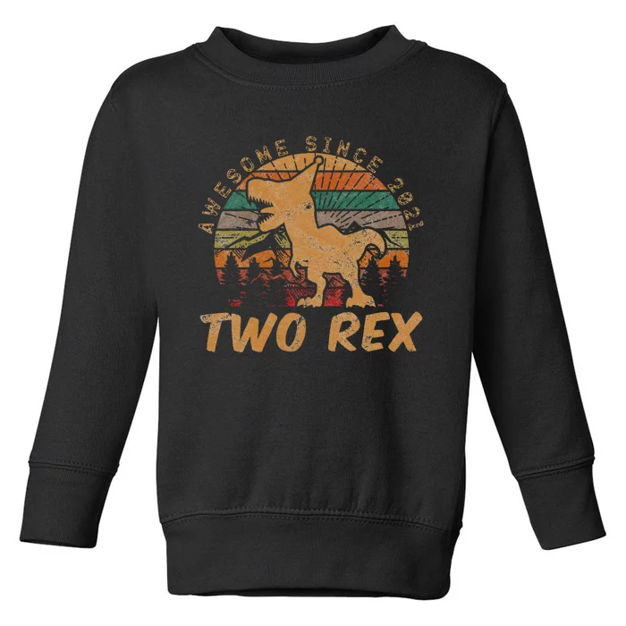 Kids Two Rex 2nd Birthday Gifts Second Dinosaur 2 Year Old Toddler Sweatshirt