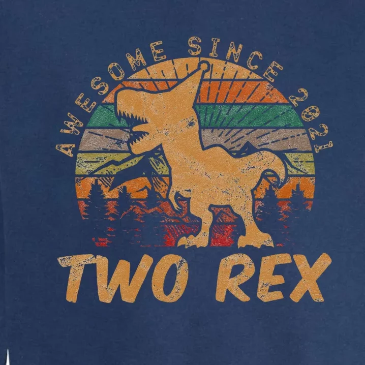 Kids Two Rex 2nd Birthday Gifts Second Dinosaur 2 Year Old Garment-Dyed Sweatshirt