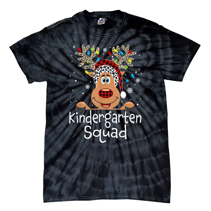 Kindergarten Teacher Squad Reindeer Funny Teacher Christmas Tie-Dye T-Shirt