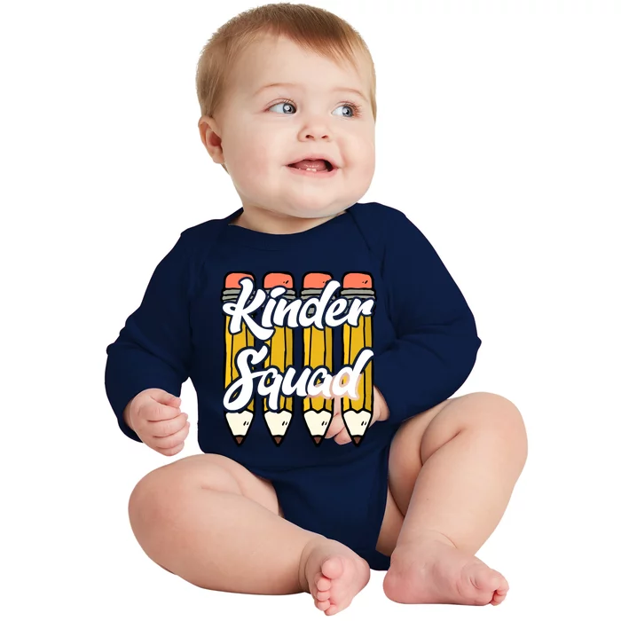 Kinder Teacher Squad Kindergarten Team Funny Gift Baby Long Sleeve Bodysuit