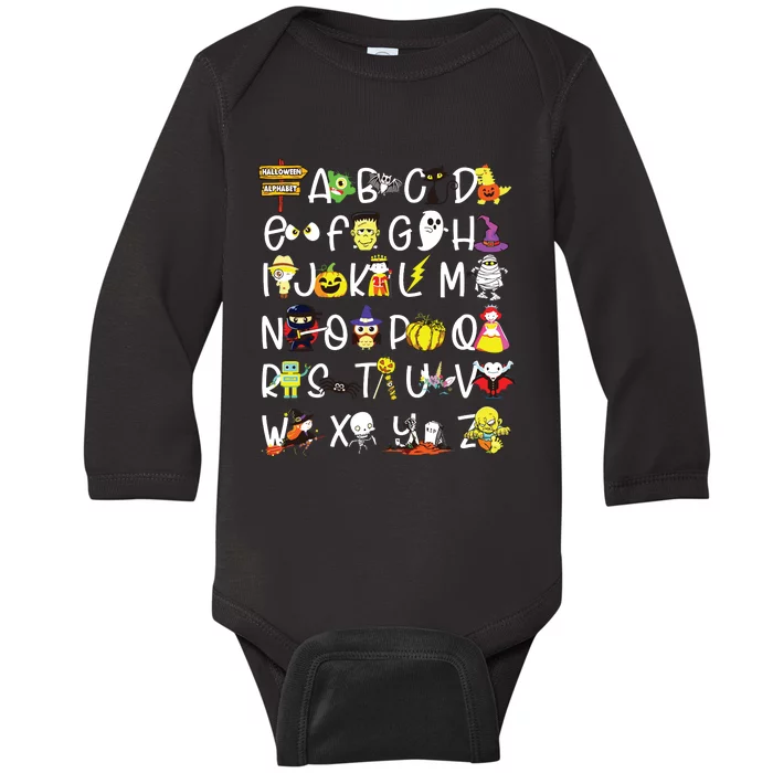 Kindergarten Teacher Student Abc Alphabet Halloween Baby Long Sleeve Bodysuit