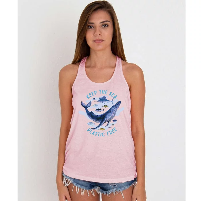 Keep The Sea Plastic Free Animal Beluga Whale Gift Women's Knotted Racerback Tank