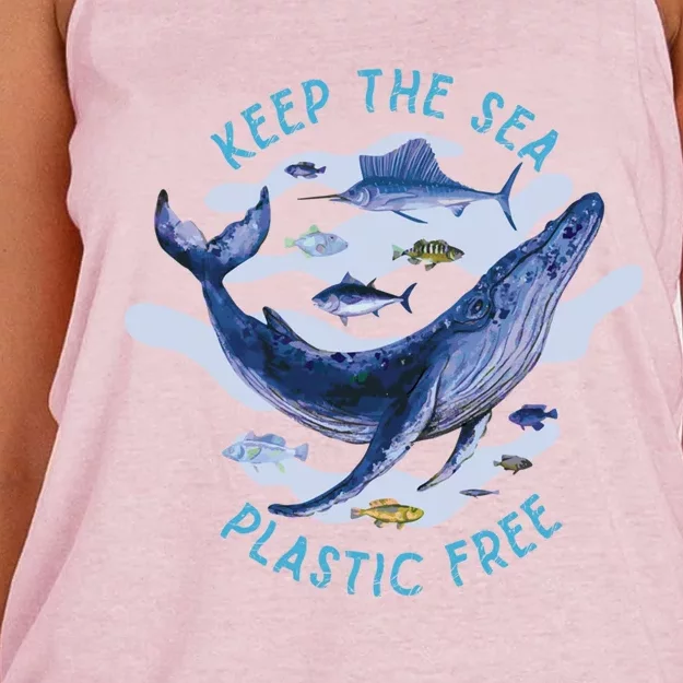 Keep The Sea Plastic Free Animal Beluga Whale Gift Women's Knotted Racerback Tank