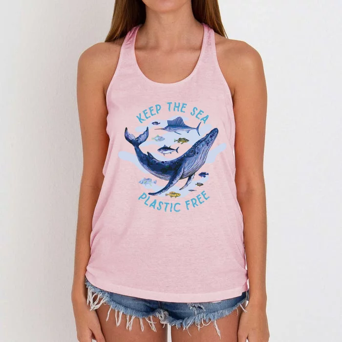 Keep The Sea Plastic Free Animal Beluga Whale Gift Women's Knotted Racerback Tank