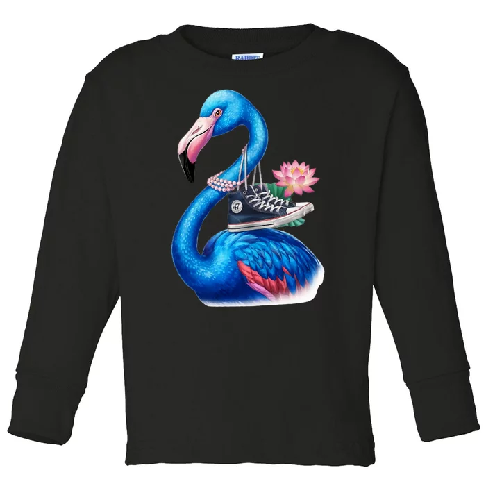 Kamala The Stylish Flamingo Takes Flight Toddler Long Sleeve Shirt