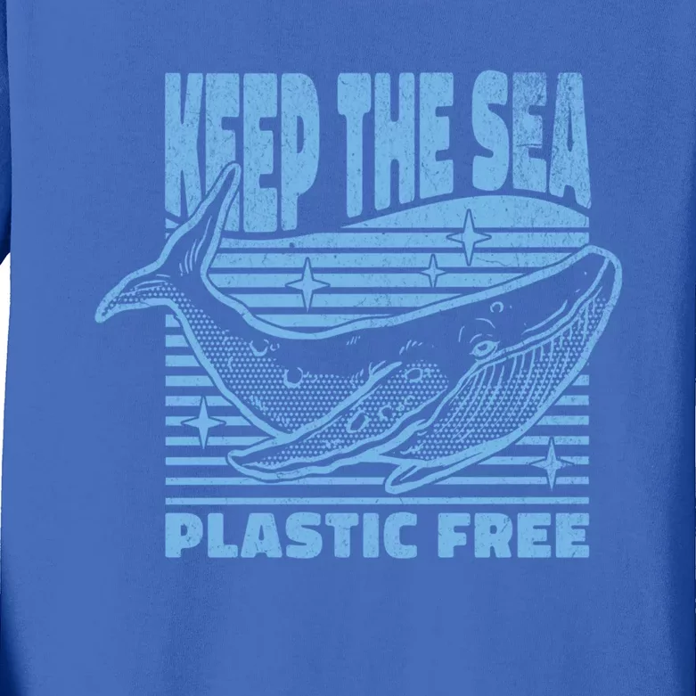 Keep The Sea Plastic Free Blue Whale In Ocean Scientist Cute Gift Kids Long Sleeve Shirt