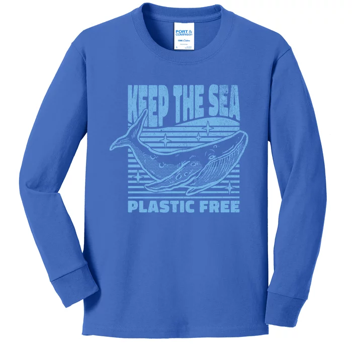 Keep The Sea Plastic Free Blue Whale In Ocean Scientist Cute Gift Kids Long Sleeve Shirt