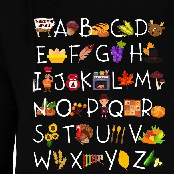 Kindergarten Teacher Student ABC Alphabet Thanksgiving Womens Funnel Neck Pullover Hood